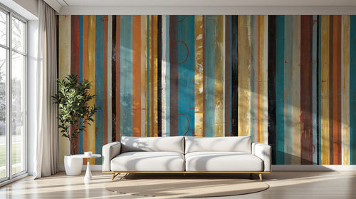 Design ZX0235 — Papier peint Bandes verticales multicolores grunge — Novomur
