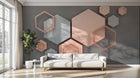 Design ZX0483 — Papier peint Hexagones 3D rose marbre fond gris — Novomur