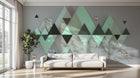 Design ZX0518 — Papier peint Triangles vert menthe marbre montagne — Novomur