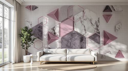 Design ZX0521 — Papier peint Hexagones triangles rose marbre — Novomur