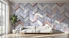 Design ZX0523 — Papier peint Chevron 3D blanc rose dores luxe — Novomur
