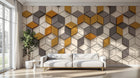 Design ZX0554 — Papier peint Hexagones jaune gris 3D mid-century — Novomur