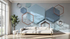 Design ZX0565 — Papier peint Hexagones bleu marbre cuivre fond blanc — Novomur