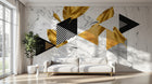 Design ZX0566 — Papier peint Triangles dores plumes patterns marbre — Novomur