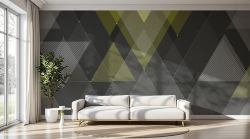 Design ZX0623 — Papier peint Triangles jaune gris fonce montagne — Novomur