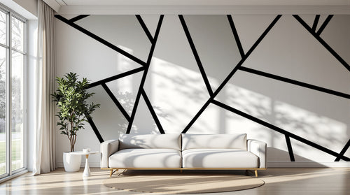 Design ZX0635 — Papier peint Triangles abstraits noir blanc gris — Novomur