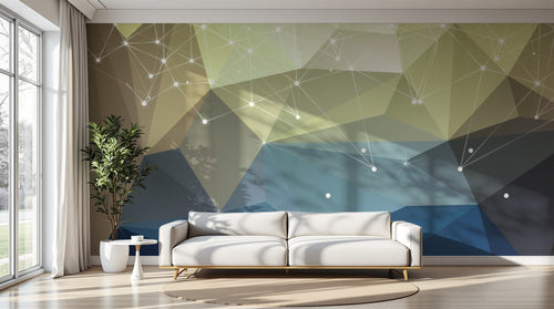 Design ZX0656 — Papier peint Polygones vert bleu constellation filante — Novomur