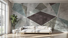 Design ZX0698 — Papier peint Triangles gris vert marron contour blanc — Novomur