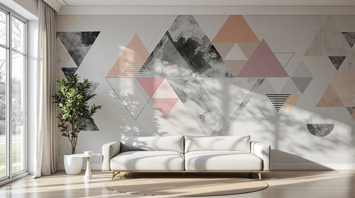 Design ZX0746 — Papier peint Triangles aquarelle gris rose beige — Novomur
