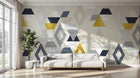Design ZX0755 — Papier peint Triangles jaune bleu marine Memphis — Novomur