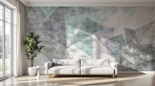Design ZX0783 — Papier peint Triangles gris turquoise grunge filaires — Novomur