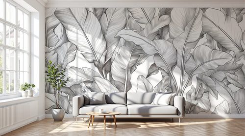 Design A0058 — Papier peint Palmier Tropical Noir et Blanc — Novomur