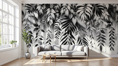 Design A0323 — Papier peint Palmier Tropical Noir et Blanc — Novomur