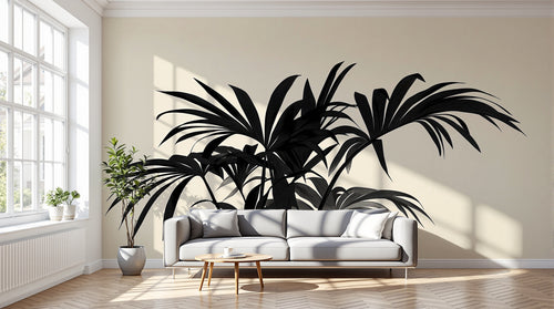 Design A0454 — Papier peint Palmier Tropical Noir et Blanc — Novomur