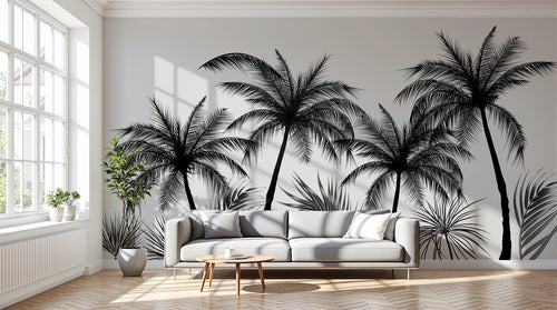 Design E0999 — Papier peint Palmier Tropical Noir et Blanc — Novomur