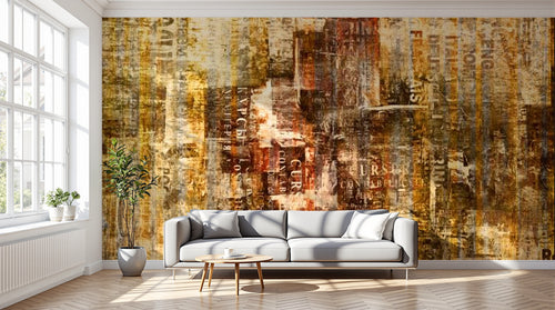 Design SL0180 — Papier peint Collage journal grunge jaune marron — Novomur