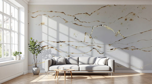 Design SL0268 — Papier peint Lignes ondulantes marron dore minimaliste — Novomur