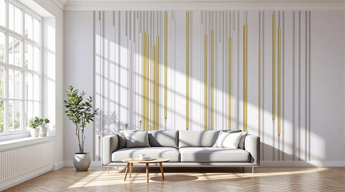Design SL0577 — Papier peint Lignes verticales blanches dorees — Novomur