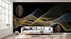 Design SL0586 — Papier peint Vagues pointillees dorees fond noir feuilles — Novomur