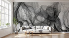 Design SL0695 — Papier peint Voiles noirs translucides fond blanc — Novomur
