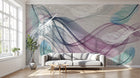 Design SL0733 — Papier peint Vagues fluides plumes bleu violet rose — Novomur
