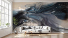 Design ZX0579 — Papier peint Vagues bleu marine fluid art beige — Novomur