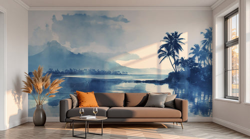 variant:A0532 | salon_13_sunset — Montagnes Brumeuses Gris Perle — papier peint Novomur