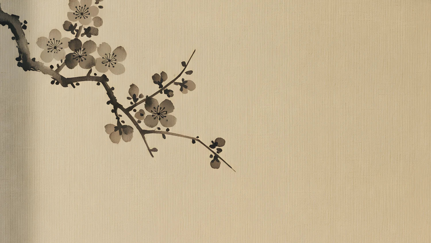 Branche de cerisier sur papier peint ivoire zen